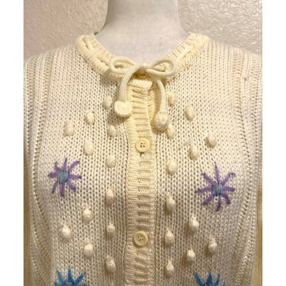 Half Time Vintage 80s Cream Crochet Cardigan Sweater - Picture 2 of 7